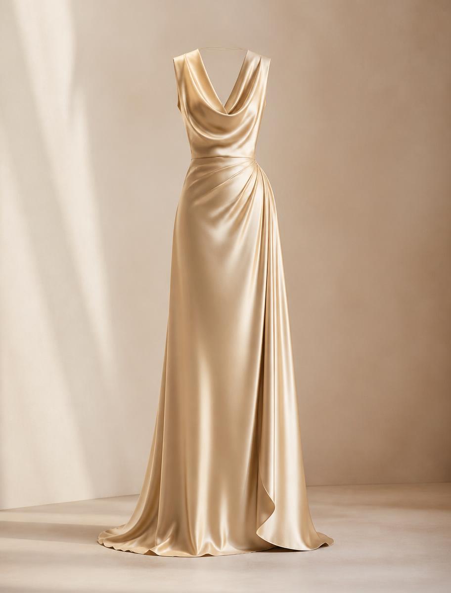 Vestido de renta Champaña Seda